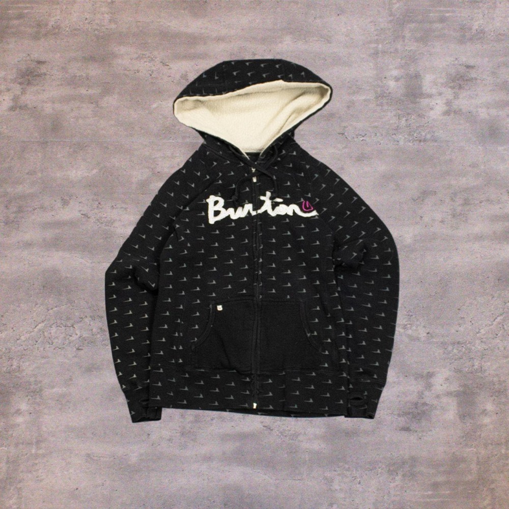 Y2K 00's Burton All Over Print AOP Black Sherpa Line Black Hoodie